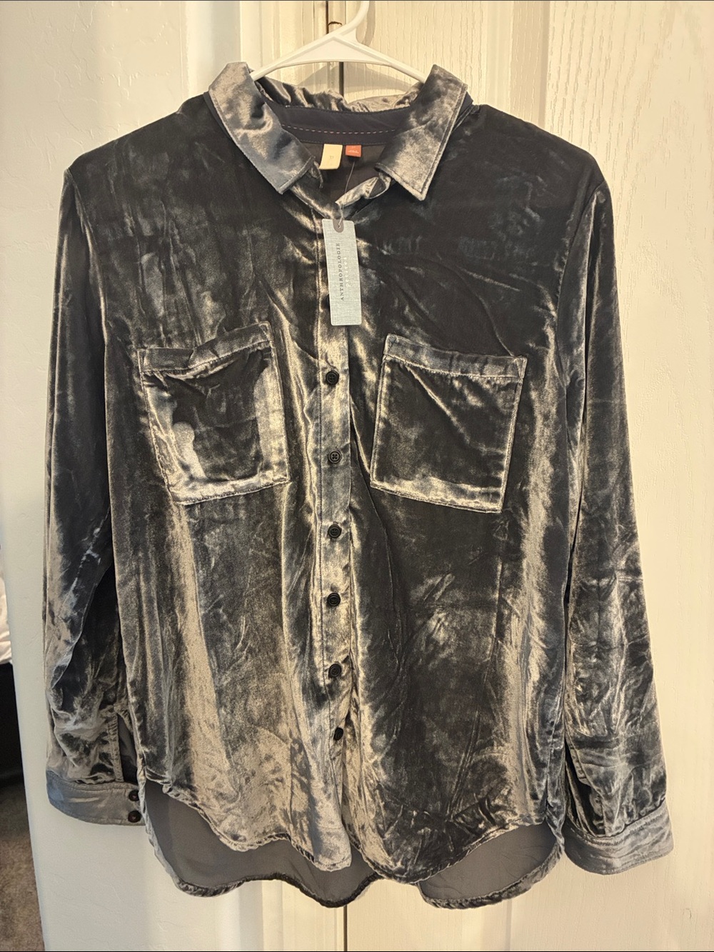 Pilcro Silver Gray Velvet Button-Front Shirt